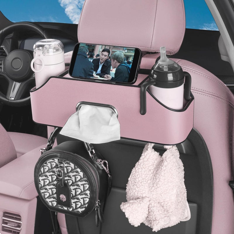 HOLDCY Car Back Seat Organizer with 2 Drink Cup Holder - Tissue Box and Storage Box Hook - Multi-functional Storage - Great for Kids and Travel (Pink) - Image 5